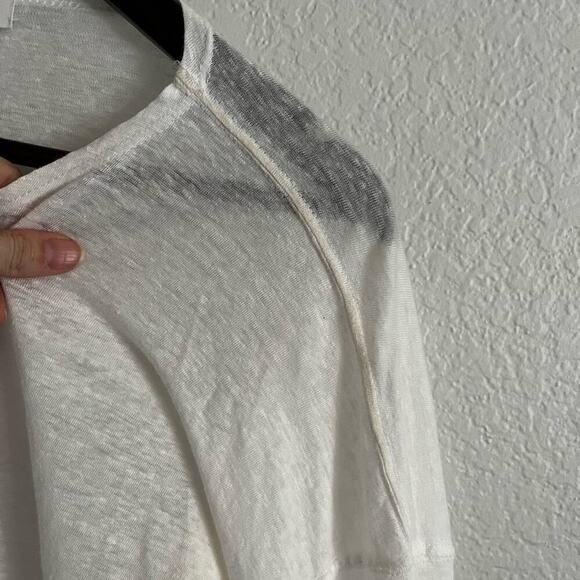Eskandar Long Sleeve Boat Neck Linen Tee Top White One Size/ Small Medium - Picture 6 of 7